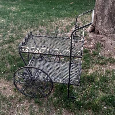 Decorative Wrought Iron Two Tier Garden or Patio Serving or Planter Cart