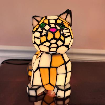 Lot #116  Figural Cat Stained Glass Table Lamp - contemporary
