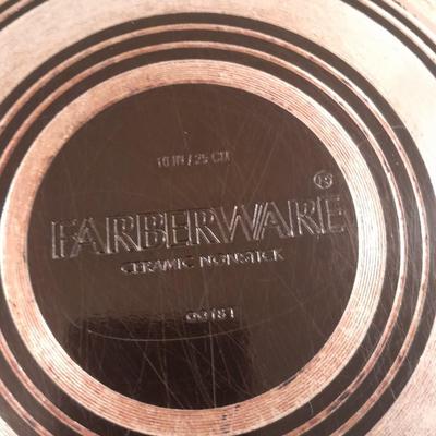 Three kitchen skillets Faberware, Copper Chef and unmarked