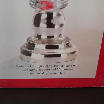 Candle sconces, tapered candles, vases, and new in box 15" glass hurricane candle holder