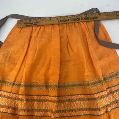 Vintage Orange Half Apron with Colorful Stitched Design