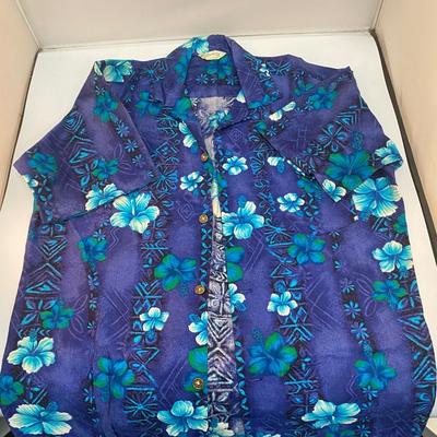 Vintage Royal True Blue Hawaiian Shirt with Bright Blue & Green Hibiscus Flowers Hookano Brand Hawaii