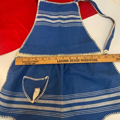 Pair of Vintage Small Child Childrens Cooking Painting Dress Up Aprons Red & Blue