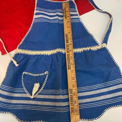 Pair of Vintage Small Child Childrens Cooking Painting Dress Up Aprons Red & Blue