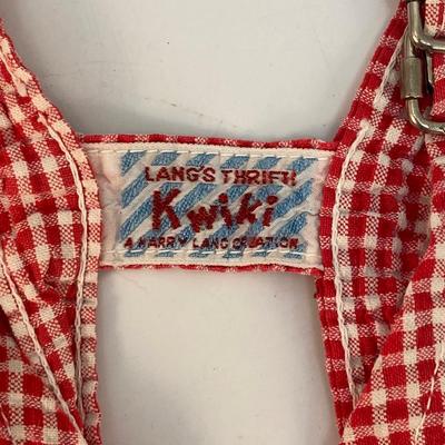 Pair of Vintage Red & White Gingham Plaid Toddler Infant Overalls Lang's Thrift Kwiki