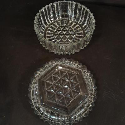 Lidded glass candy dishes and clear glass vase