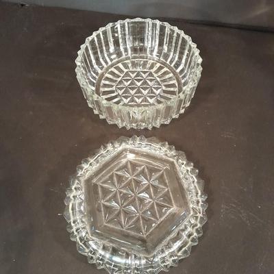 Lidded glass candy dishes and clear glass vase