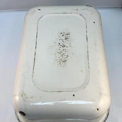 Vintage White Enamel Coated Metal Square Roasting Pan Wash Basin