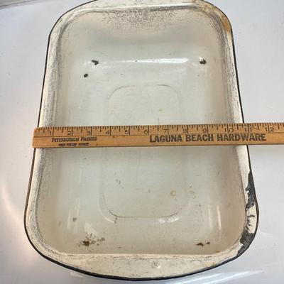 Vintage White Enamel Coated Metal Square Roasting Pan Wash Basin
