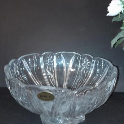 Block Crystal bowl 24% full lead crystal made in Czech Republic and vase with fake flowers