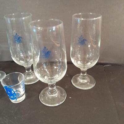 Six Libbey Anheuser Busch Beer Glasses Blue logo with two shot glasses