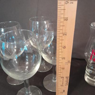 Two red Lobster glasses and stemware wine glasses