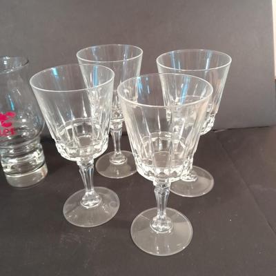 Two red Lobster glasses and stemware wine glasses