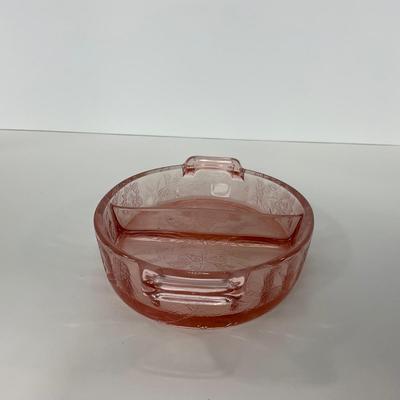 -161- URANIUM | Floral â€œPoinsettiaâ€ Jeanette Glass Co. | Divided Dish & Shaker