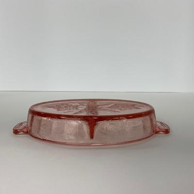 -161- URANIUM | Floral â€œPoinsettiaâ€ Jeanette Glass Co. | Divided Dish & Shaker
