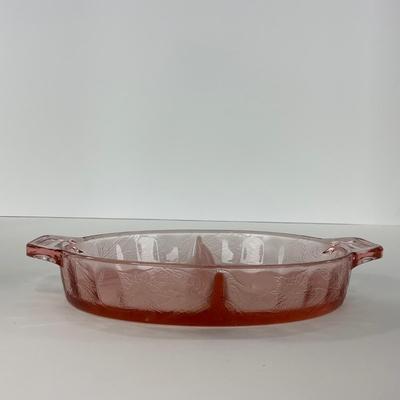 -161- URANIUM | Floral â€œPoinsettiaâ€ Jeanette Glass Co. | Divided Dish & Shaker