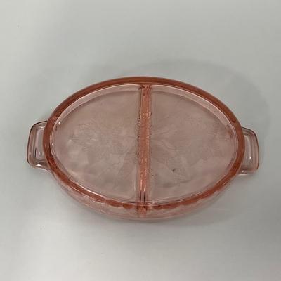 -161- URANIUM | Floral â€œPoinsettiaâ€ Jeanette Glass Co. | Divided Dish & Shaker