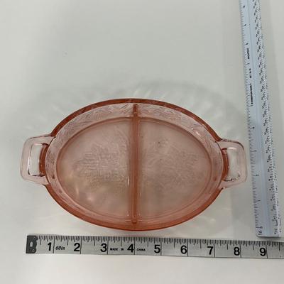 -161- URANIUM | Floral â€œPoinsettiaâ€ Jeanette Glass Co. | Divided Dish & Shaker
