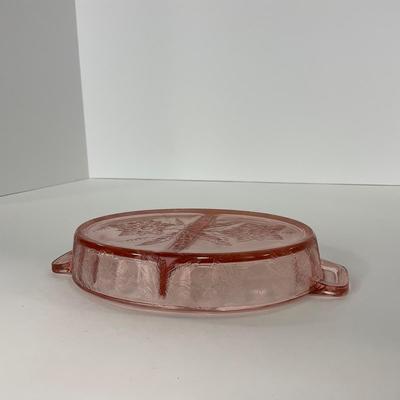 -161- URANIUM | Floral â€œPoinsettiaâ€ Jeanette Glass Co. | Divided Dish & Shaker