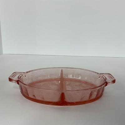 -161- URANIUM | Floral â€œPoinsettiaâ€ Jeanette Glass Co. | Divided Dish & Shaker