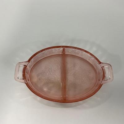 -161- URANIUM | Floral â€œPoinsettiaâ€ Jeanette Glass Co. | Divided Dish & Shaker