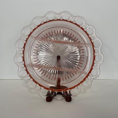 -168- GLASSWARE | Pink Old Colony Hocking Glass Co. | Divided Relish