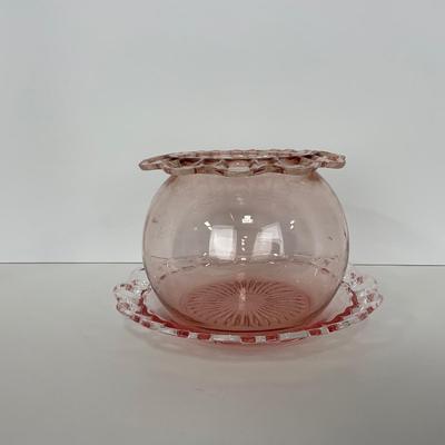 -169- GLASSWARE | Pink Old Colony Hocking Glass Co. | Cookie Jar Rose Bowl & Dish