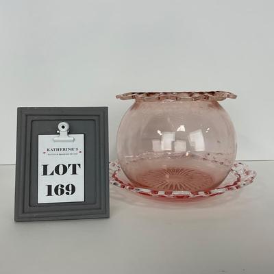 -169- GLASSWARE | Pink Old Colony Hocking Glass Co. | Cookie Jar Rose Bowl & Dish