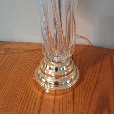 Two glass and brass table lamps with lamp shades