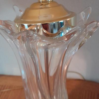 Two glass and brass table lamps with lamp shades