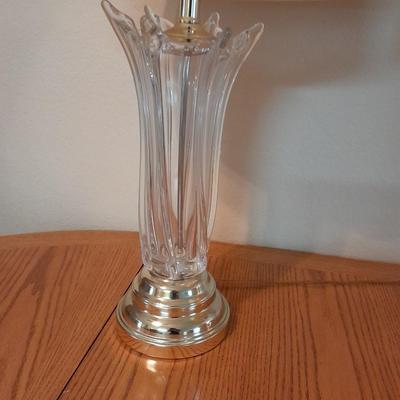 Two glass and brass table lamps with lamp shades