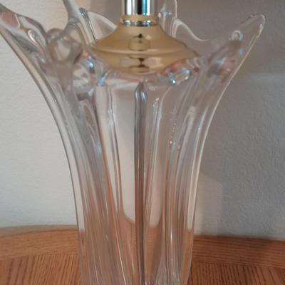 Two glass and brass table lamps with lamp shades