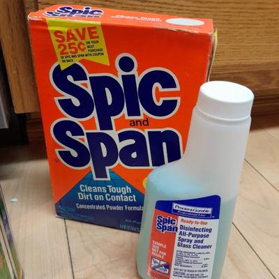 Dishwasher soap and other cleaning supplies full to almost full bottles