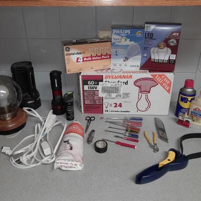 Home repair, Flashlights, small tools, lightbulbs and more