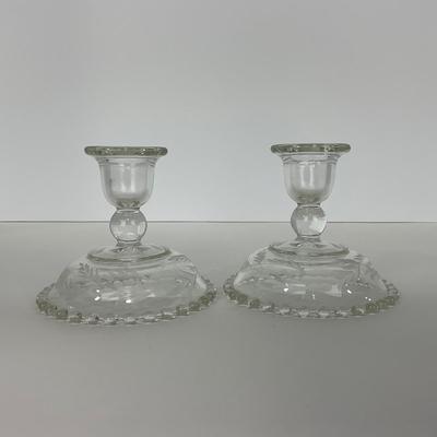 -172- GLASSWARE | Candlewick Imperial Glass Co. | Etched Candlesticks