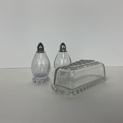 -174- GLASSWARE | Candlewick Imperial Glass Co. | Covered Butter Dish & Salt And Pepper Shakers