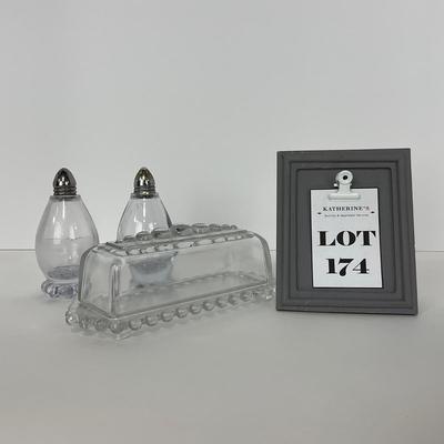 -174- GLASSWARE | Candlewick Imperial Glass Co. | Covered Butter Dish & Salt And Pepper Shakers