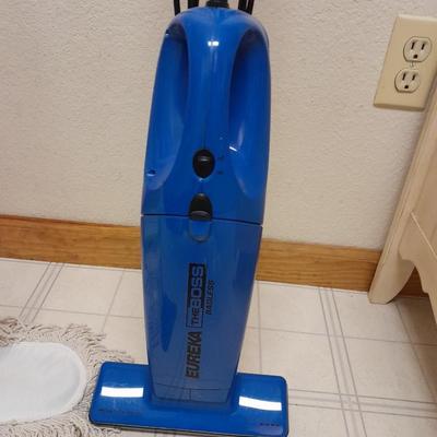 Cleaning tools, dusters, mops, and a Eureka Boss Vacuum broom