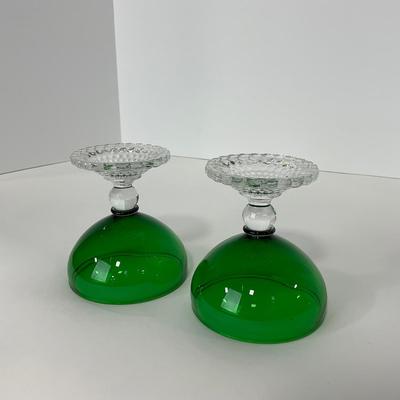 -180- GLASSWARE | Forest Green Anchor Hocking | Bubble Foot Sherbet Glass Boopies