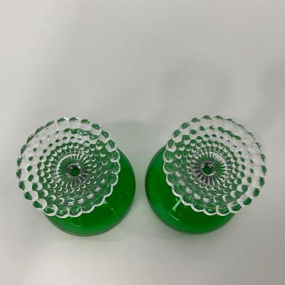 -180- GLASSWARE | Forest Green Anchor Hocking | Bubble Foot Sherbet Glass Boopies