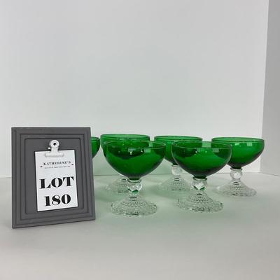 -180- GLASSWARE | Forest Green Anchor Hocking | Bubble Foot Sherbet Glass Boopies