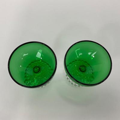 -180- GLASSWARE | Forest Green Anchor Hocking | Bubble Foot Sherbet Glass Boopies