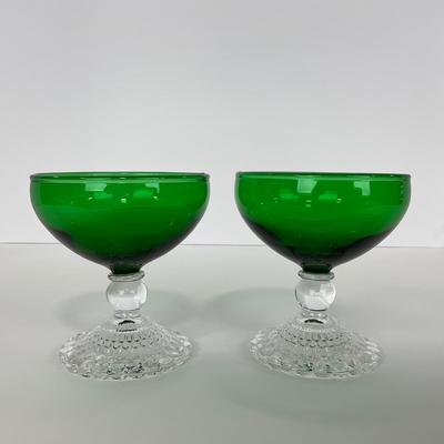 -180- GLASSWARE | Forest Green Anchor Hocking | Bubble Foot Sherbet Glass Boopies