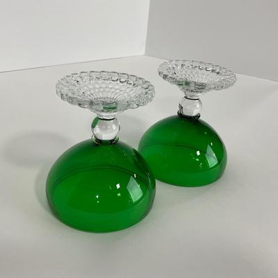 -180- GLASSWARE | Forest Green Anchor Hocking | Bubble Foot Sherbet Glass Boopies