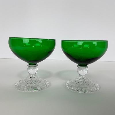 -180- GLASSWARE | Forest Green Anchor Hocking | Bubble Foot Sherbet Glass Boopies