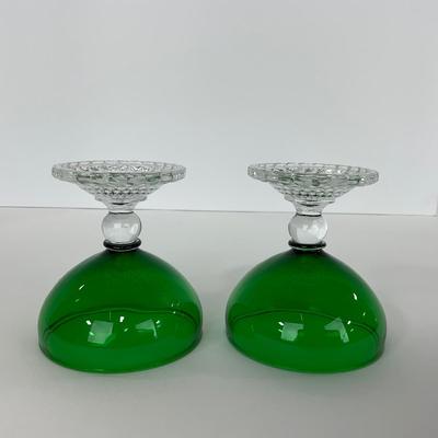 -180- GLASSWARE | Forest Green Anchor Hocking | Bubble Foot Sherbet Glass Boopies