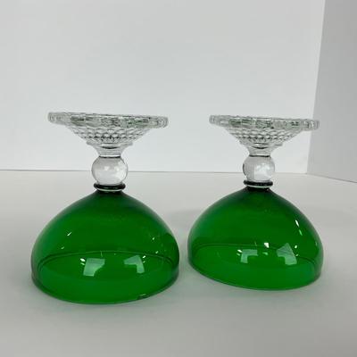 -180- GLASSWARE | Forest Green Anchor Hocking | Bubble Foot Sherbet Glass Boopies
