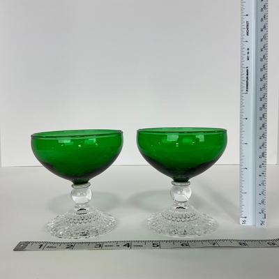 -180- GLASSWARE | Forest Green Anchor Hocking | Bubble Foot Sherbet Glass Boopies