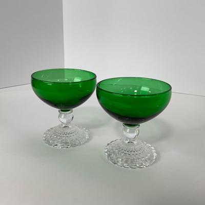 -180- GLASSWARE | Forest Green Anchor Hocking | Bubble Foot Sherbet Glass Boopies