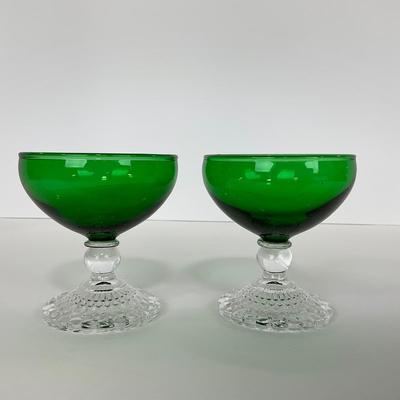 -180- GLASSWARE | Forest Green Anchor Hocking | Bubble Foot Sherbet Glass Boopies
